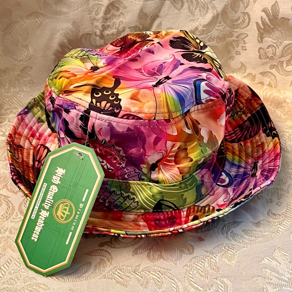 Crown Hat Co Botanical Butterfly Bucket Hat 100% Cotton Floral NWT Psalm 23 Sun - Picture 8 of 12